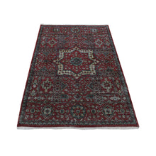 Load image into Gallery viewer, 4&#39;x6&#39; Vermilion Red, Vintage Look Mamluk, Zero Pile, Shaved Low, Worn Wool, Hand Knotted, Oriental Rug FWR525666