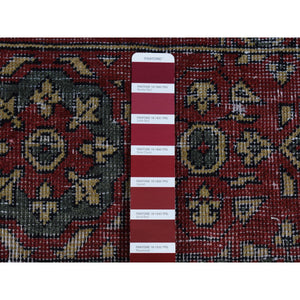 4'x6' Vermilion Red, Vintage Look Mamluk, Zero Pile, Shaved Low, Worn Wool, Hand Knotted, Oriental Rug FWR525666