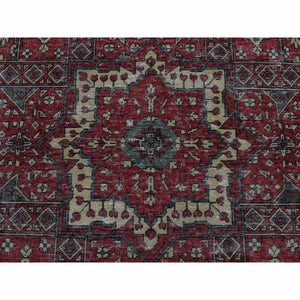 4'x6' Vermilion Red, Vintage Look Mamluk, Zero Pile, Shaved Low, Worn Wool, Hand Knotted, Oriental Rug FWR525666