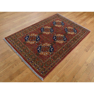 4'1"x6'2" Barn Red, Vegetable Dyes, Hand Spun Ghazni Wool, Afghan Ersari Elephant Feet Design, Hand Knotted, Oriental Rug FWR525678