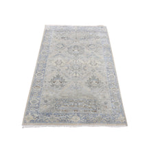 Load image into Gallery viewer, 3&#39;x5&#39;3&quot; Sky Blue, Pure Silk with Textured Wool, Mughal Inspired Medallions Design, Distressed, Hand Knotted, Oriental Rug FWR525690