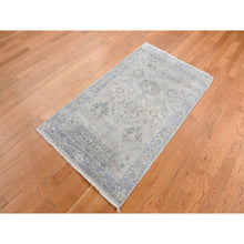 Load image into Gallery viewer, 3&#39;x5&#39;3&quot; Sky Blue, Pure Silk with Textured Wool, Mughal Inspired Medallions Design, Distressed, Hand Knotted, Oriental Rug FWR525690