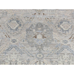 3'x5'3" Sky Blue, Pure Silk with Textured Wool, Mughal Inspired Medallions Design, Distressed, Hand Knotted, Oriental Rug FWR525690