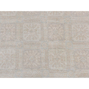 4'x6' Cream Color, Hand Knotted, Washed Out Khotan, Block Rosette Design, Pure Wool, Oriental Rug FWR525696