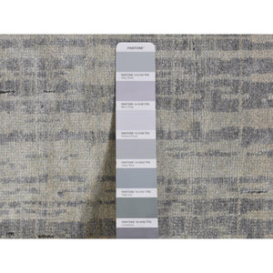 3'x9' Ash Gray, Horizontal Ombre Design, Pure Silk, Hand Knotted, Runner Oriental Rug FWR525720