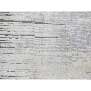 3'x9' Ash Gray, Horizontal Ombre Design, Pure Silk, Hand Knotted, Runner Oriental Rug FWR525720