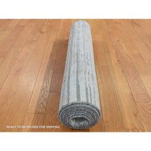 Load image into Gallery viewer, 3&#39;x9&#39; Ash Gray, Horizontal Ombre Design, Pure Silk, Hand Knotted, Runner Oriental Rug FWR525720