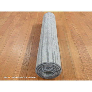 3'x9' Ash Gray, Horizontal Ombre Design, Pure Silk, Hand Knotted, Runner Oriental Rug FWR525720