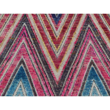 Load image into Gallery viewer, 3&#39;x12&#39;3&quot; Rouge Pink, Chevron Design, Sari Silk and Textured Wool, Hand Knotted, Runner Oriental Rug FWR525726