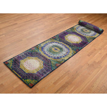 Load image into Gallery viewer, 3&#39;1&quot;x19&#39;3&quot; Goldenrod Yellow, Mamluk Design, Sari Silk with Textured Wool, Hand Knotted, XL Runner Oriental Rug FWR525750