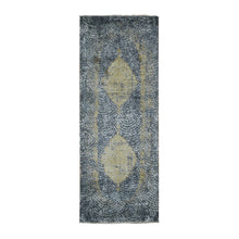 Load image into Gallery viewer, 3&#39;x8&#39; Charcoal Gray, Persian Design, Wool and Pure Silk, Hand Knotted, Wide Runner Oriental Rug FWR525762