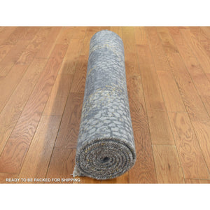 3'x8' Charcoal Gray, Persian Design, Wool and Pure Silk, Hand Knotted, Wide Runner Oriental Rug FWR525762