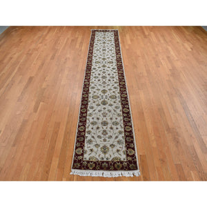 2'8"x14'1" Ivory, Rajasthan Design, Half Wool and Half Silk, Thick and Plush, XL Runner Oriental Rug FWR525768