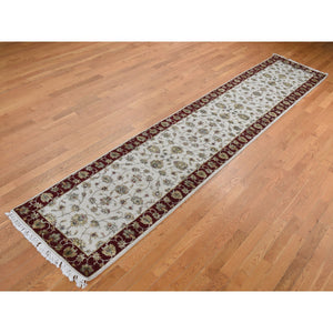 2'8"x14'1" Ivory, Rajasthan Design, Half Wool and Half Silk, Thick and Plush, XL Runner Oriental Rug FWR525768