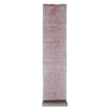 Load image into Gallery viewer, 2&#39;5&quot;x15&#39;7&quot; Rouge Pink, Broken and Erased Persian Design, Wool and Pure Silk, Hand Knotted, XL Runner, Oriental Rug FWR525786