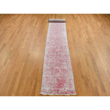 Load image into Gallery viewer, 2&#39;5&quot;x15&#39;7&quot; Rouge Pink, Broken and Erased Persian Design, Wool and Pure Silk, Hand Knotted, XL Runner, Oriental Rug FWR525786