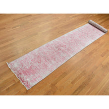 Load image into Gallery viewer, 2&#39;5&quot;x15&#39;7&quot; Rouge Pink, Broken and Erased Persian Design, Wool and Pure Silk, Hand Knotted, XL Runner, Oriental Rug FWR525786