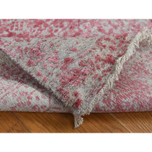 Load image into Gallery viewer, 2&#39;5&quot;x15&#39;7&quot; Rouge Pink, Broken and Erased Persian Design, Wool and Pure Silk, Hand Knotted, XL Runner, Oriental Rug FWR525786