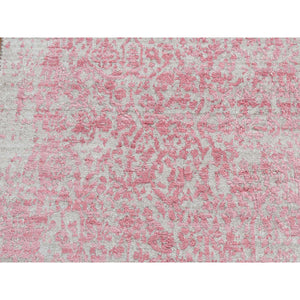 2'5"x15'7" Rouge Pink, Broken and Erased Persian Design, Wool and Pure Silk, Hand Knotted, XL Runner, Oriental Rug FWR525786