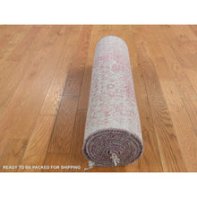 Load image into Gallery viewer, 2&#39;5&quot;x15&#39;7&quot; Rouge Pink, Broken and Erased Persian Design, Wool and Pure Silk, Hand Knotted, XL Runner, Oriental Rug FWR525786