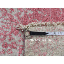 Load image into Gallery viewer, 2&#39;5&quot;x15&#39;7&quot; Rouge Pink, Broken and Erased Persian Design, Wool and Pure Silk, Hand Knotted, XL Runner, Oriental Rug FWR525786