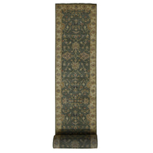 Load image into Gallery viewer, 3&#39;6&quot;x32&#39;2&quot; Moss Green, Pure Wool, Hard Twist Agra, Extra Long and Wide Runner, Hand Knotted, Oriental Rug FWR525804