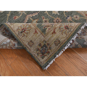 3'6"x32'2" Moss Green, Pure Wool, Hard Twist Agra, Extra Long and Wide Runner, Hand Knotted, Oriental Rug FWR525804