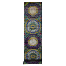 Load image into Gallery viewer, 3&#39;1&quot;x16&#39;1&quot; Colorful, Mamluk Design, Sari Silk with Textured Wool, XL Runner, Hand Knotted, Oriental Rug FWR525828