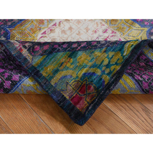 3'1"x16'1" Colorful, Mamluk Design, Sari Silk with Textured Wool, XL Runner, Hand Knotted, Oriental Rug FWR525828