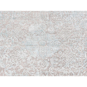 11'8"x11'8" Sea Foam Green, Hand Knotted, Broken Persian Design, Square, Wool and Silk, Oriental Rug FWR525858