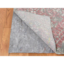 Load image into Gallery viewer, 12&#39;x15&#39; Battleship Gray with Red and Yellow Shades, Oversized, TRELLIS IN THE SPRING, Pure Silk, Hi-Low Pile, Hand Knotted Oriental Rug FWR525882