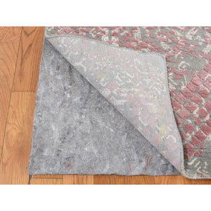 12'x15' Battleship Gray with Red and Yellow Shades, Oversized, TRELLIS IN THE SPRING, Pure Silk, Hi-Low Pile, Hand Knotted Oriental Rug FWR525882