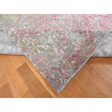 Load image into Gallery viewer, 12&#39;x15&#39; Battleship Gray with Red and Yellow Shades, Oversized, TRELLIS IN THE SPRING, Pure Silk, Hi-Low Pile, Hand Knotted Oriental Rug FWR525882