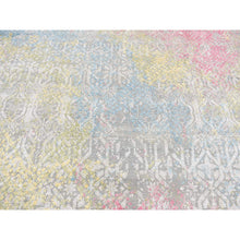 Load image into Gallery viewer, 12&#39;x15&#39; Battleship Gray with Red and Yellow Shades, Oversized, TRELLIS IN THE SPRING, Pure Silk, Hi-Low Pile, Hand Knotted Oriental Rug FWR525882