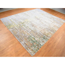 Load image into Gallery viewer, 12&#39;x15&#39; Ivory with a Mix of Brown, Wool and Pure Silk, Broken Roman Mosaic Design, Oversized, Hand Knotted Oriental Rug FWR525894