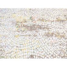 Load image into Gallery viewer, 12&#39;x15&#39; Ivory with a Mix of Brown, Wool and Pure Silk, Broken Roman Mosaic Design, Oversized, Hand Knotted Oriental Rug FWR525894