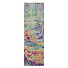 Load image into Gallery viewer, 3&#39;x9&#39;2&quot; Colorful, Sari Silk with Textured Wool, The Lava Design, Runner, Hand Knotted, Oriental Rug FWR525924