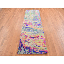 Load image into Gallery viewer, 3&#39;x9&#39;2&quot; Colorful, Sari Silk with Textured Wool, The Lava Design, Runner, Hand Knotted, Oriental Rug FWR525924