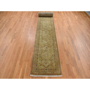 3'x23'3" Golden Brown, Super Dense Weave, Tabriz, XL Runner, 300 KPSI, Pure Wool, Hand Knotted, Oriental Rug FWR525942