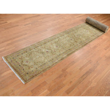 Load image into Gallery viewer, 3&#39;x23&#39;3&quot; Golden Brown, Super Dense Weave, Tabriz, XL Runner, 300 KPSI, Pure Wool, Hand Knotted, Oriental Rug FWR525942