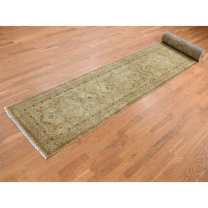 3'x23'3" Golden Brown, Super Dense Weave, Tabriz, XL Runner, 300 KPSI, Pure Wool, Hand Knotted, Oriental Rug FWR525942