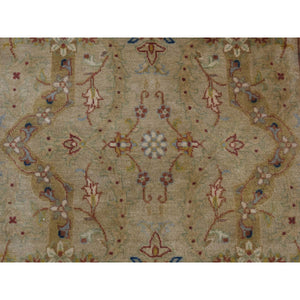 3'x23'3" Golden Brown, Super Dense Weave, Tabriz, XL Runner, 300 KPSI, Pure Wool, Hand Knotted, Oriental Rug FWR525942