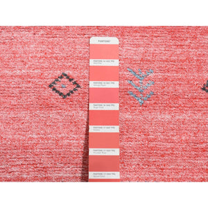 2'8"x13'6" Flamingo Pink, Wool and Silk, Loomed Knotted, Gabbeh, Runner, Oriental Rug FWR525954