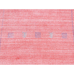 2'8"x13'6" Flamingo Pink, Wool and Silk, Loomed Knotted, Gabbeh, Runner, Oriental Rug FWR525954