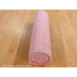 2'8"x13'6" Flamingo Pink, Wool and Silk, Loomed Knotted, Gabbeh, Runner, Oriental Rug FWR525954