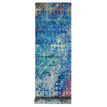 Load image into Gallery viewer, 3&#39;x12&#39;4&quot; Admiral Blue, THE PEACOCK, Sari Silk, Colorful, Hand Knotted, Wide Runner, Oriental Rug FWR526086