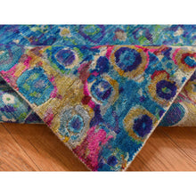 Load image into Gallery viewer, 3&#39;x12&#39;4&quot; Admiral Blue, THE PEACOCK, Sari Silk, Colorful, Hand Knotted, Wide Runner, Oriental Rug FWR526086