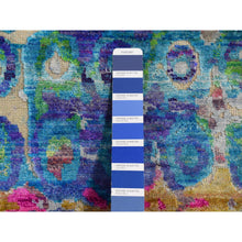 Load image into Gallery viewer, 3&#39;x12&#39;4&quot; Admiral Blue, THE PEACOCK, Sari Silk, Colorful, Hand Knotted, Wide Runner, Oriental Rug FWR526086