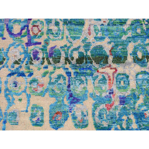 3'x12'4" Admiral Blue, THE PEACOCK, Sari Silk, Colorful, Hand Knotted, Wide Runner, Oriental Rug FWR526086