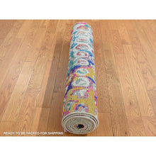 Load image into Gallery viewer, 3&#39;x12&#39;4&quot; Admiral Blue, THE PEACOCK, Sari Silk, Colorful, Hand Knotted, Wide Runner, Oriental Rug FWR526086